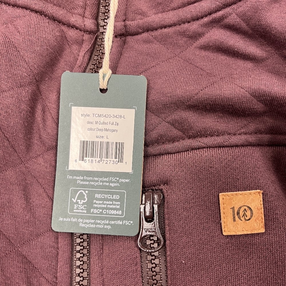 Tentree | Quilted Full Zip • Organic Cotton | Size Large | NWT - Picture 7 of 16